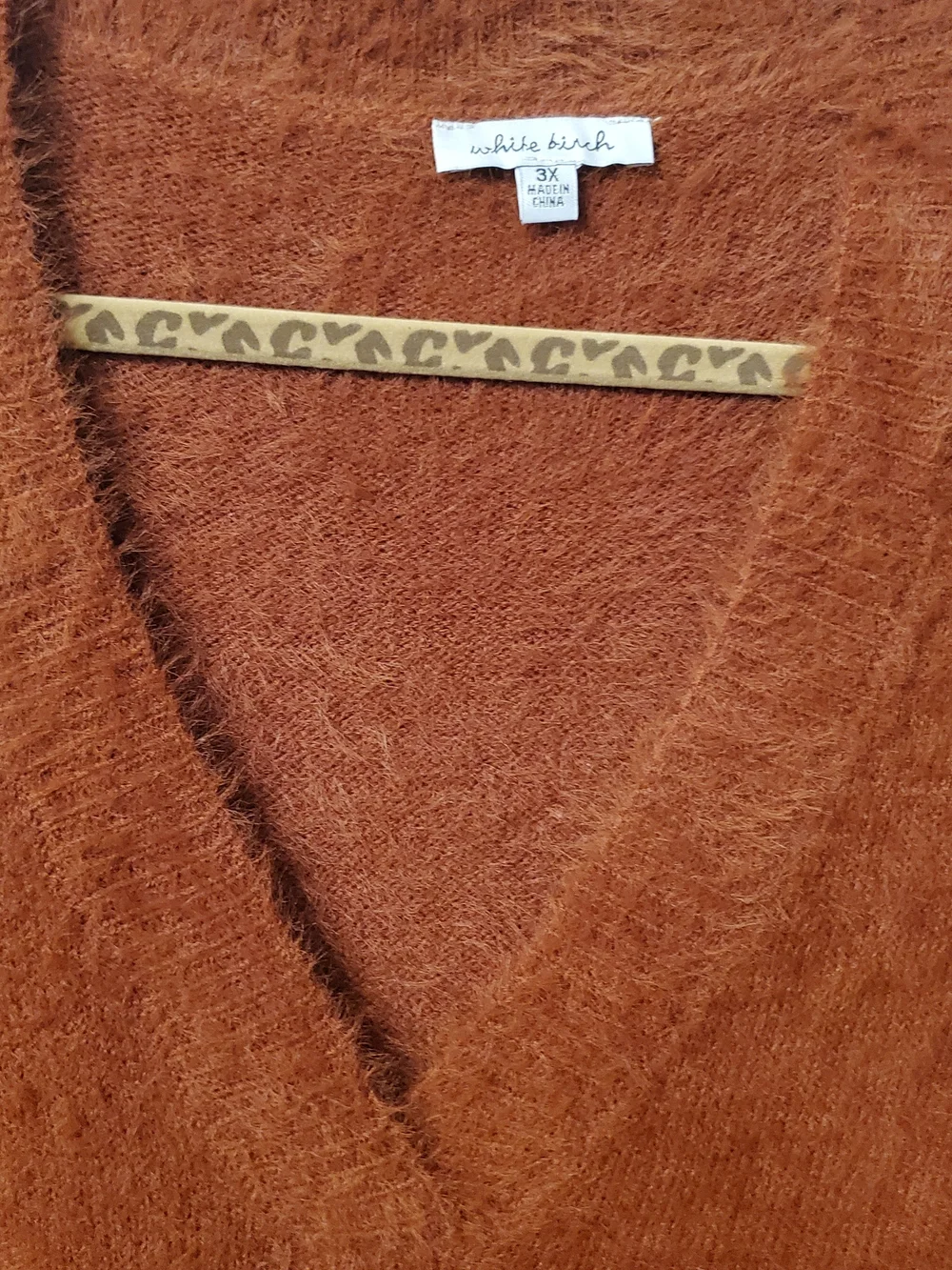 White Birch Sierre Cozy V-Neck Rust Fuzzy Sweater